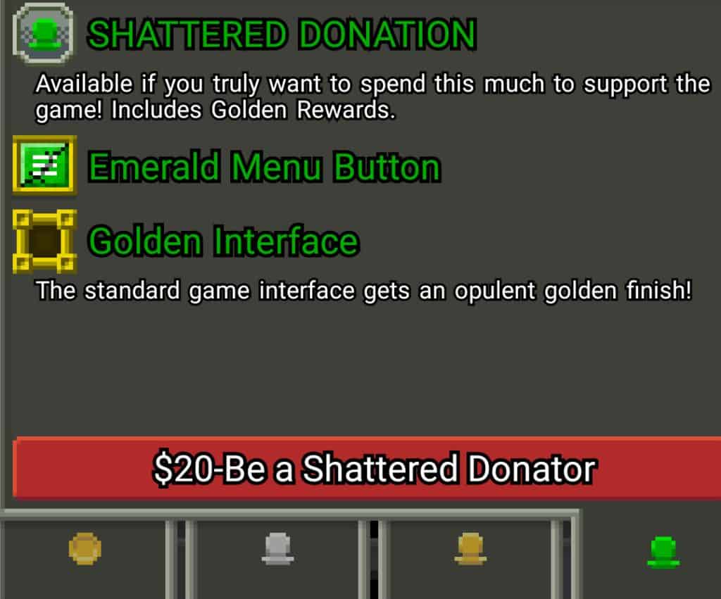 The Shattered Pixel Dungeon donation screen. The Shattered donation screen is visible.