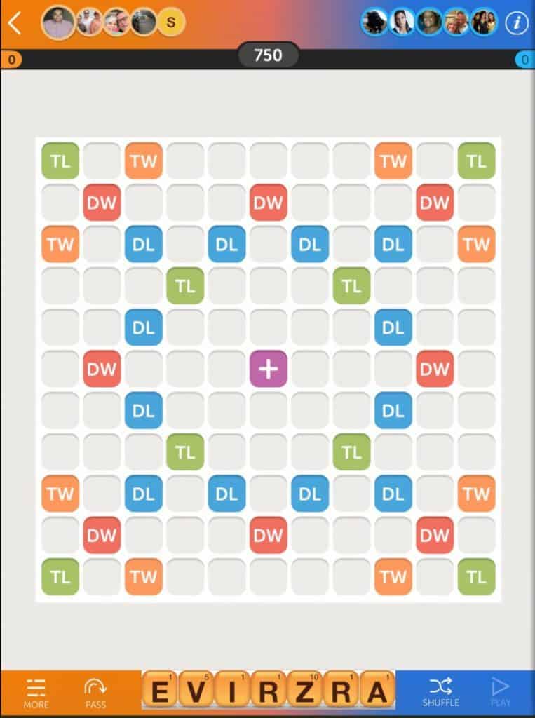 Words with Friends 2 Lightning Rounds Game Board.