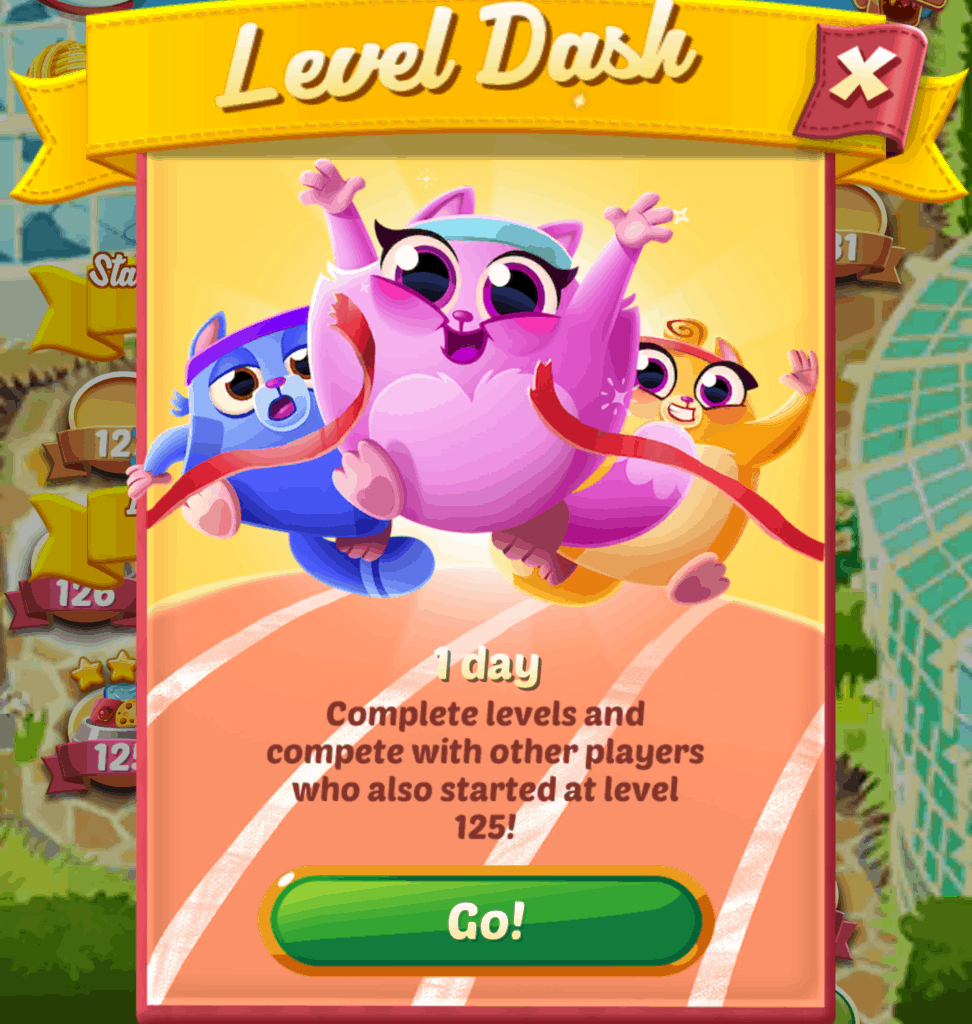 A Cookie Cats level dash event lasts one day.