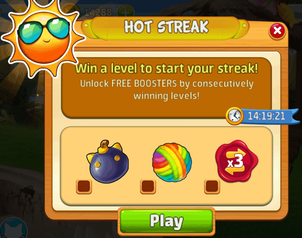 The Meow Match Hot Streak event. Win a level to start your streak!