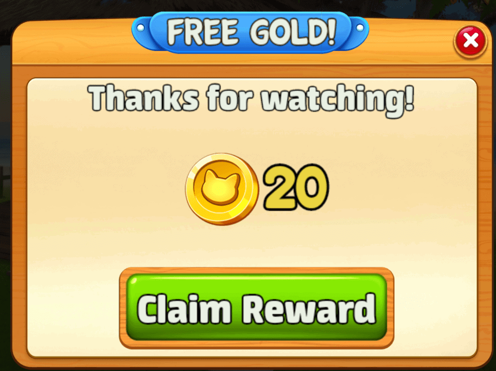 You can watch ads in Meow Match to get free gold coins. You get 20 gold from watching a video ad