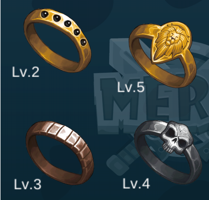 Some of the Mergy rings you can collect and merge.