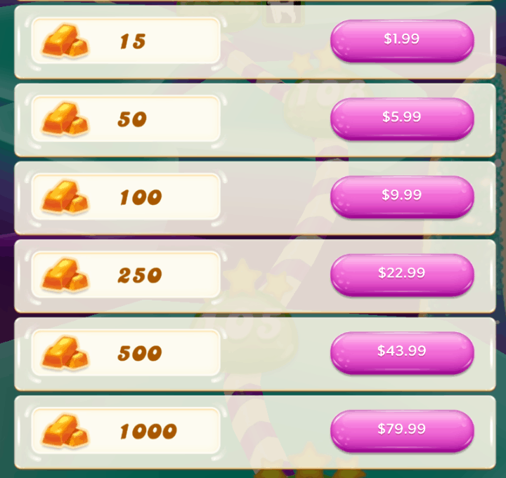 The Candy Crush Jelly Saga store. There are multiple options to buy gold bars.