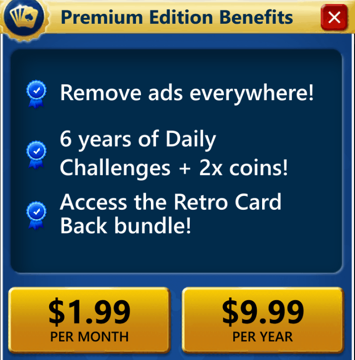 The benefits of Microsoft Solitaire Collection premium.