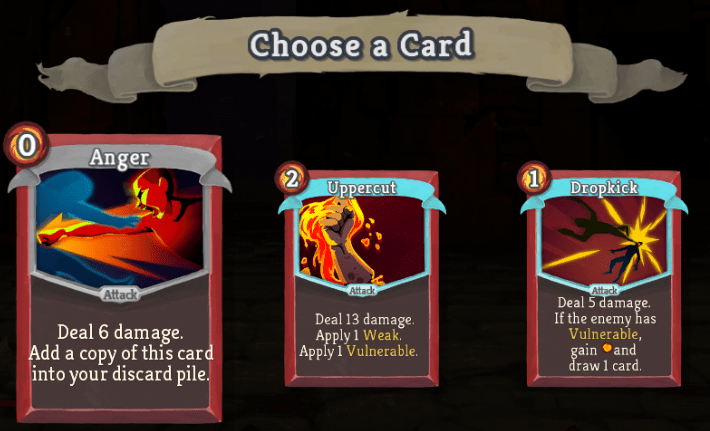 Multiple cards are given as options to pick as a reward.