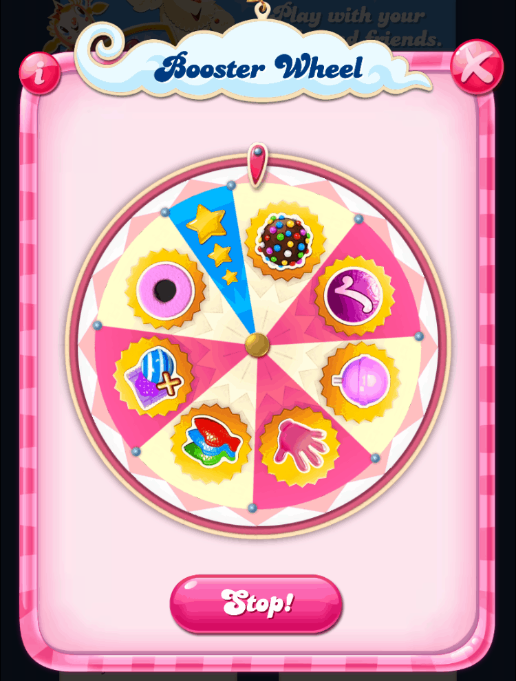 The Candy Crush Saga booster wheel. There are eight rewards you can win.