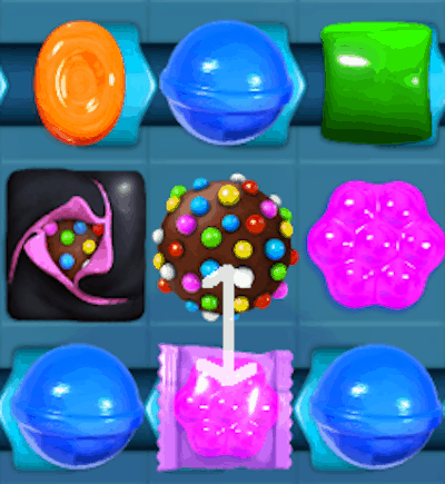 In this Candy Crush Saga screenshot I can combine a purple wrapped candy to a colorbomb.
