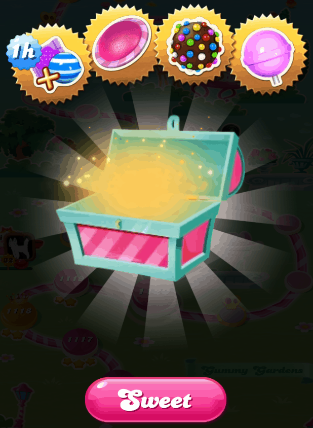 The rewards you get from a daily win chest in Candy Crush Saga.