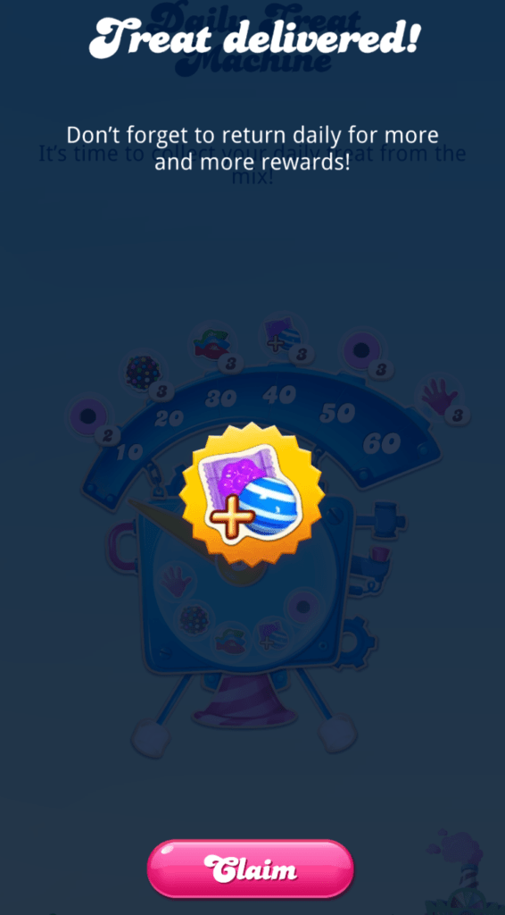 I got a striped and wrapped candy as a reward from the Candy Crush Saga Daily Treat Machine.