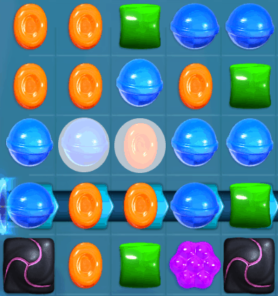There are two color bombs you can create in this Candy Crush Saga screenshot.