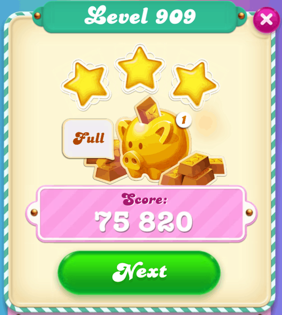 A full piggy bank Candy Crush Soda Saga. The bank can not store any more gold bars.