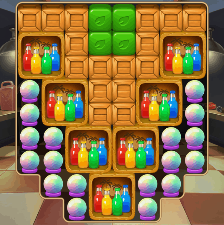 A Toon Blast level. Many blockers are visible.