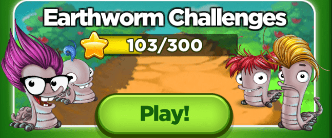 The Best Fiends earthworm challenges button.