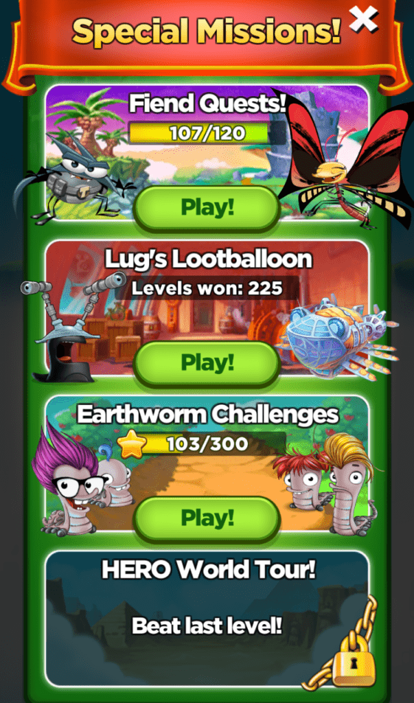 The Best Fiends special missions screen.