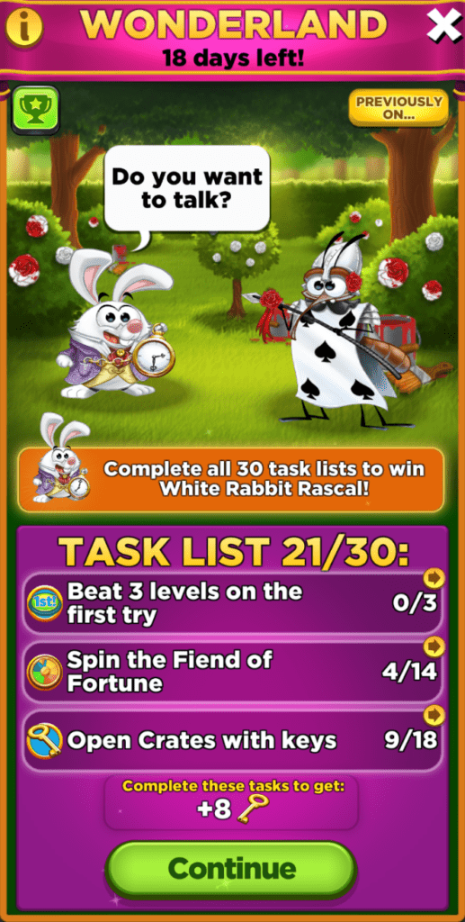I am on task 21 out of 30 for the Wonderland special event.