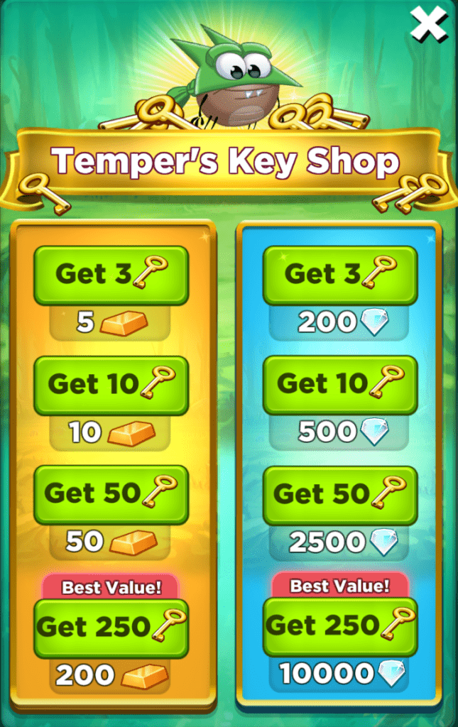 The Best Fiends Temper key shop.