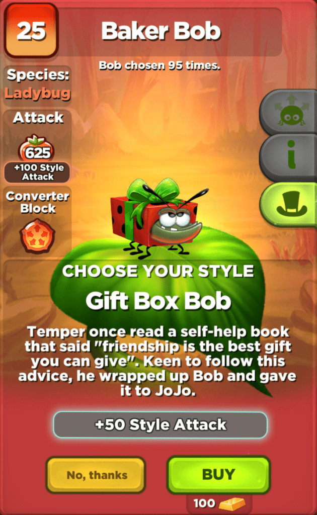 The cost to unlock the Best Fiends Gift Box Bob skin.