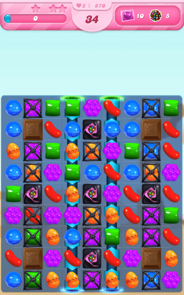 This harder order level requires you to collect 10 wrapped candies and 5 color bombs.