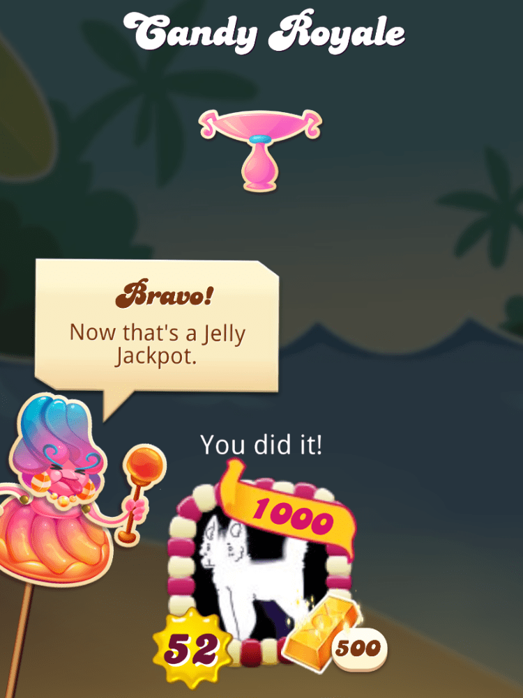I won 500 gold bars in Candy Royale. How lucky.