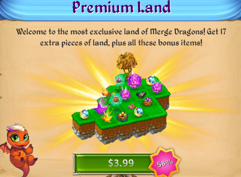 It costs $4 (USD) to buy this premium land island in Merge Dragons.