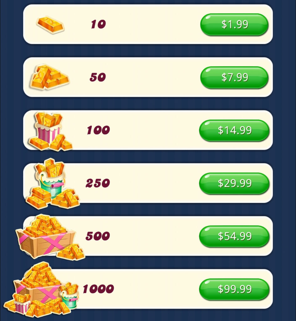There are multiple Candy Crush Saga gold bundles you can buy.