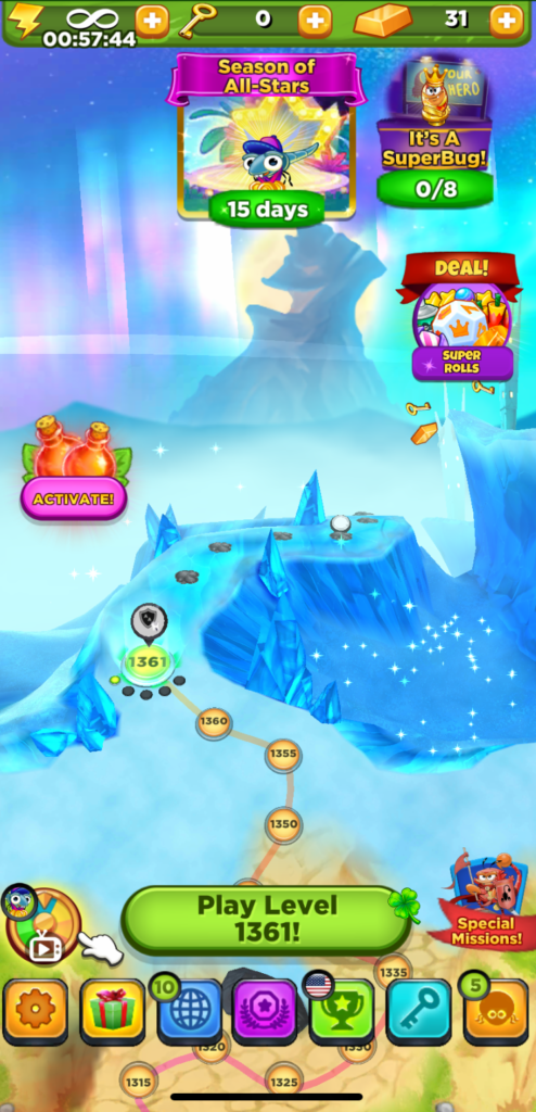 The Best Fiends world map. Volatile Valley is visible.