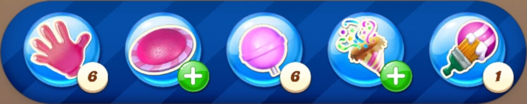 Boosters you can use while playing levels in Candy Crush Saga.