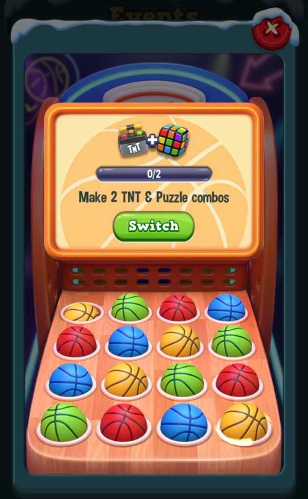 Multiple colored basket balls are shown representing the missions you complete for rewards.