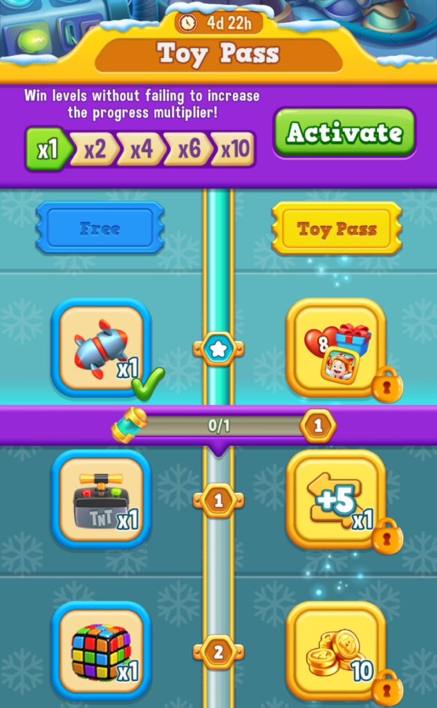 There are multiple rewards steps on the Toy Pass screen.