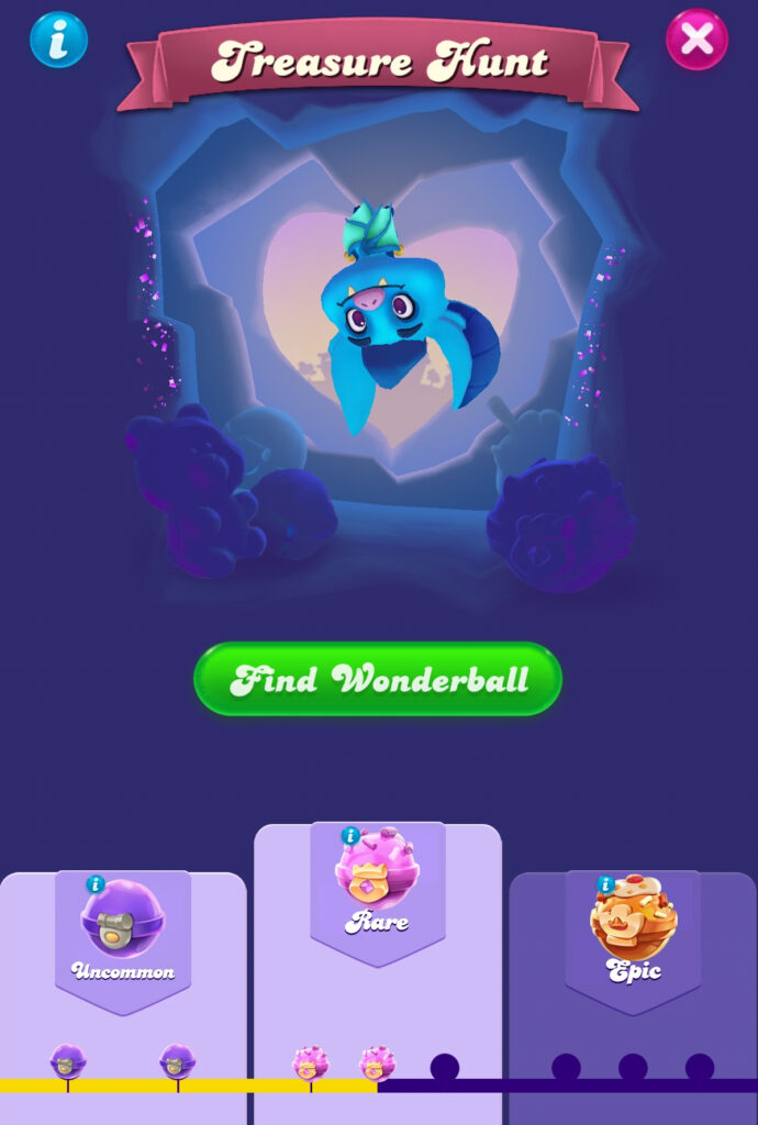 The treasure hunt screen. You can see the wonderballs you get as rewards.